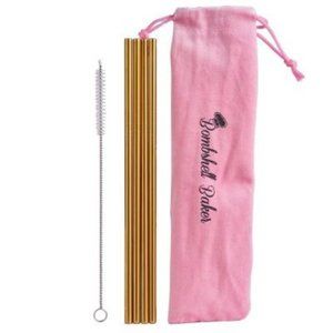 Bombshell Baker Gold Stainless Steel Straw Set
